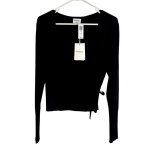 Aritzia Sunday Best Faux Wrap Sweater Womens Size Large Black NWT